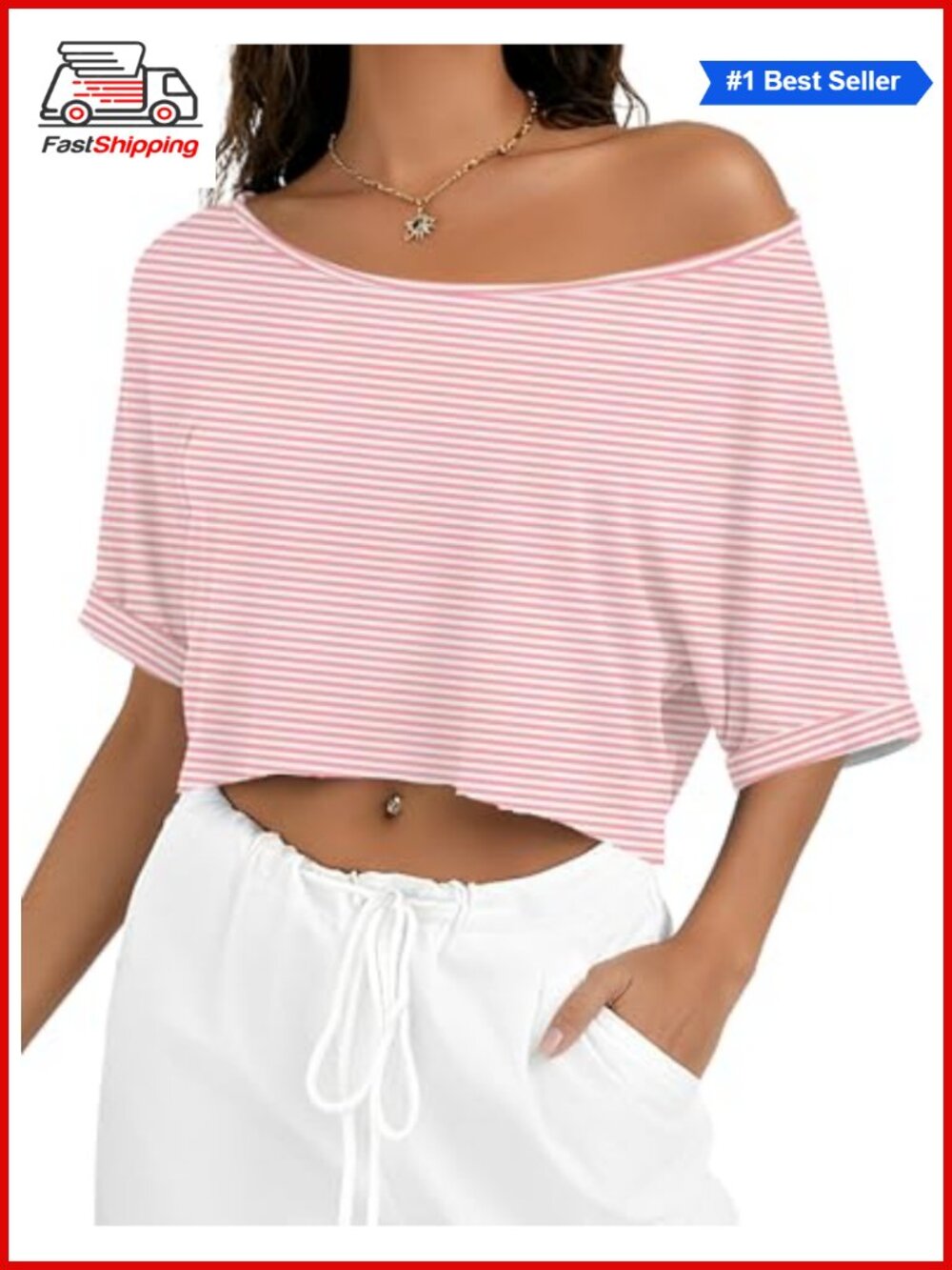Womens Off Shoulder Cropped T-Shirt Roll Sleeve Boat Neck Casual Top